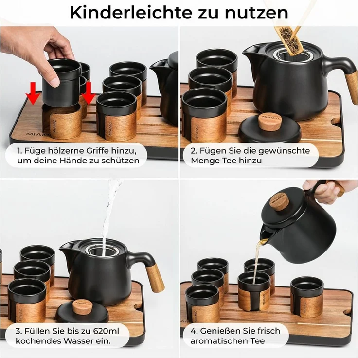 MiaMio Teeservice japanisch mit 6 Teebechern, 100 ml, Schwarz, Keramik – Bild 4
