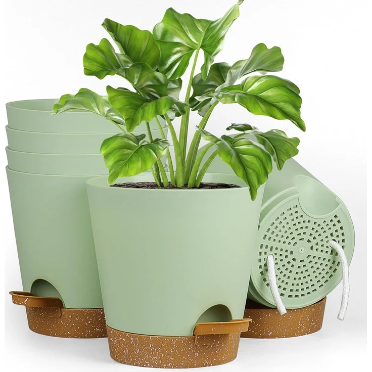 6er Set Selbstbewässernde Blumentöpfe 15.2cm Grün mit Bewässerungssystem – Bild 1