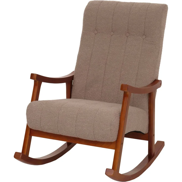 Schaukelstuhl HWC-K10, Relaxsessel, Holz FSC® Stoff/Textil Bouclé (450g/m²) ~ taupe, Gestell Walnuss-Optik – Bild 9