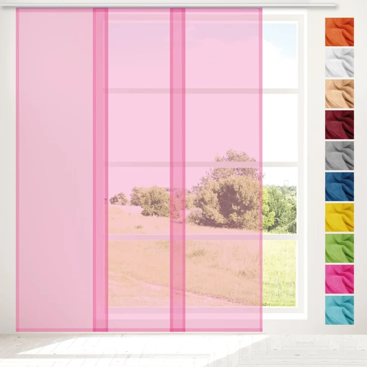 Transparenter Flächenvorhang Voile 60x245 cm wahlweise mit und ohne Technik, schlichte und stilvolle Fensterdekoration in vielen verschiedenen Farben erhältlich (pink - neonpink / mit Technik) – Bild 7