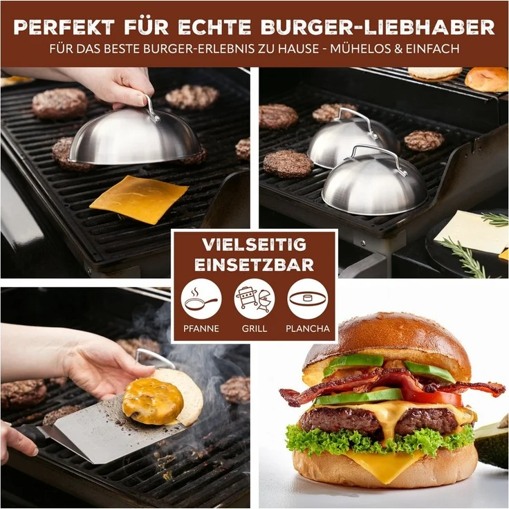 eluno Brathaube Burgerhaube 2er Set - 17,5 x 8,5 cm, Burger-Cover, Edelstahl – Bild 3