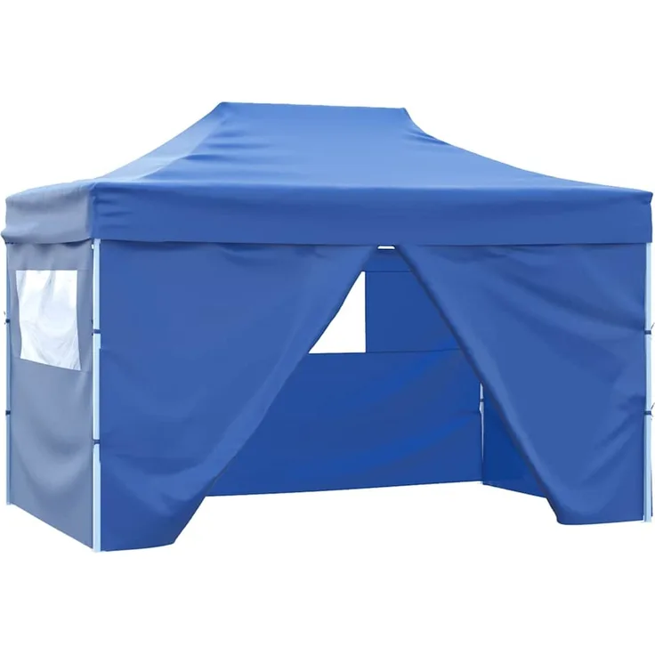 Profi-Partyzelt Faltbar, Gartenzelt mit 4 Seitenwänden 3x4m Stahl Blau