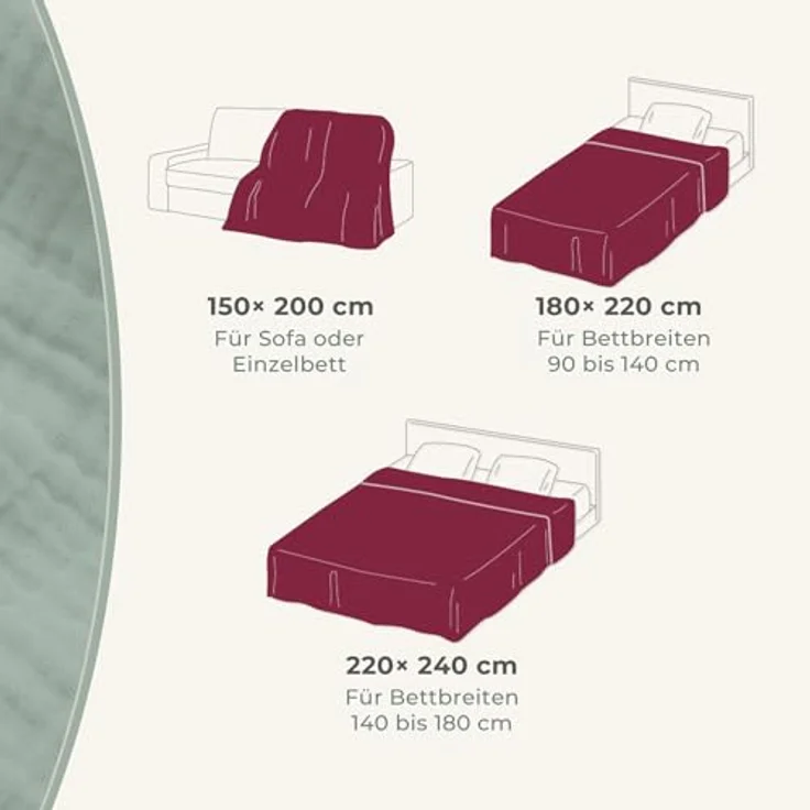 LAYNENBURG Premium Musselin Tagesdecke 180x220 cm - 100% Baumwolle - extraweiche Baumwolldecke als Kuscheldecke, Bett-Überwurf, Sofa-Überwurf, Couch-Überwurf - warme Sofa-Decke (Bordeaux) – Bild 4