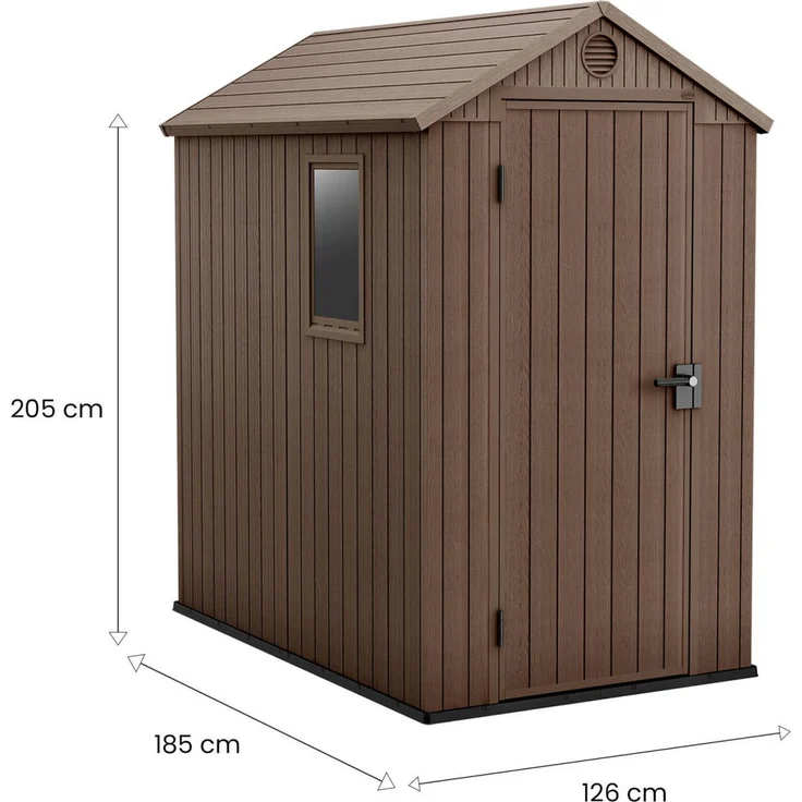Dmora Gartenhaus Osoyoos, Gartenhütte, Gartenhaus, Werkzeugschuppen, 126x185 h205 cm, Braun – Bild 3