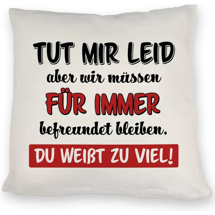 speecheese Dekokissen Freundschaft Kissen mit Spruch Tut mir Leid wir müssen befreundet – Bild 1