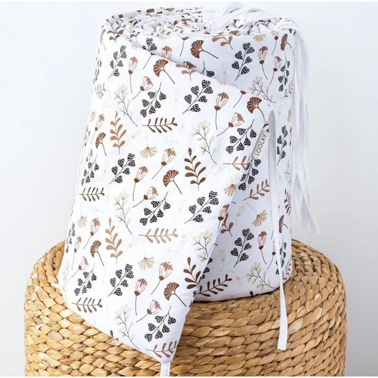 Loolay Bettnestchen PREMIERE! Blumenwiese BRAUN Bettumrandung 420, 360, 210, 180 x 30cm, (Babynestchen Bettsprossen Kopfschutz Babyausstattung Blumen BABYNEST, 100% Baumwolle Babybett Bettschutzgitter Umrandung), 100% Europäische Stoffe und Kleinserien... – Bild 4