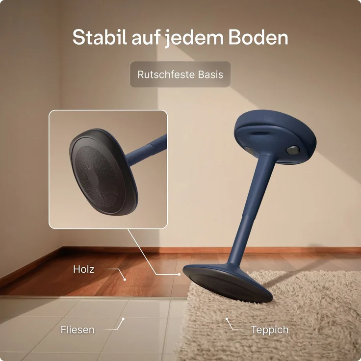 Ergonomischer Balancehocker Desktronic – Höhenverstellbarer Stehhocker für Homeoffice & Stehschreibtisch, Aktivsitz-Hocker mit Wippfunktion, rutschfester Standfuß – Blau – Bild 5