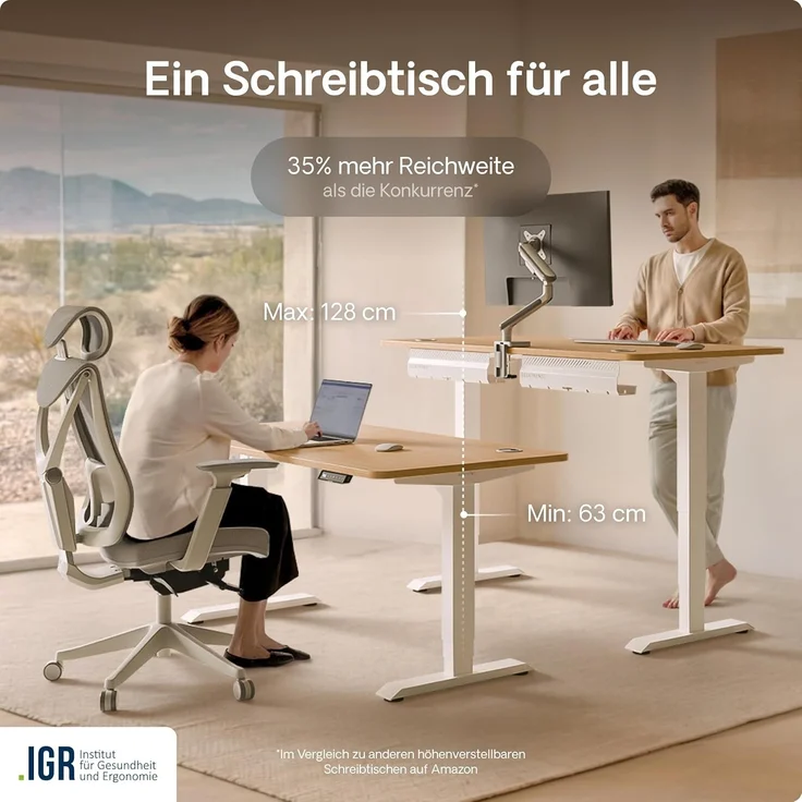 Höhenverstellbarer Schreibtisch - Höhenverstellbar Elektrisch mit Flüsterleisem Dual-Motor & Touchscreen - Hohe Tragfähigkeit - Stehtisch von Desktronic, Weiß + Schwarz, 160x80 cm – Bild 7