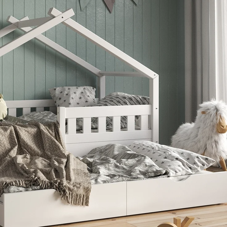 Hausbett Design Weiß 80x160 cm mit Gästebett Vitalispa – Bild 5
