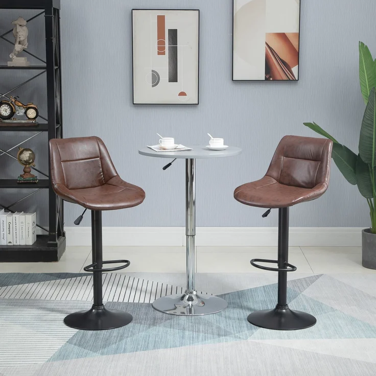 2er-Set Barhocker Barstühle, höhenverstellbar, inkl. Fußstütze, 46,5 cm x 50 cm x 108 cm, Schwarz + Braun--Braun--108x50x46.5cm--YOUDENOVA – Bild 4