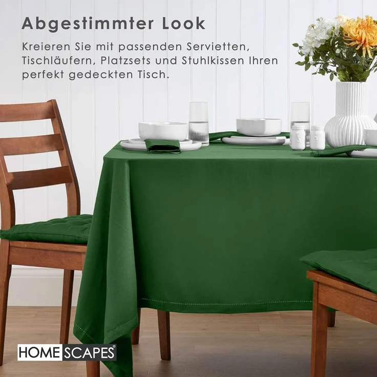 Homescapes Tischdecke Tischdecke dunkelgrün – 137 x 137 cm, 100% Baumwolle (1-tlg) – Bild 8