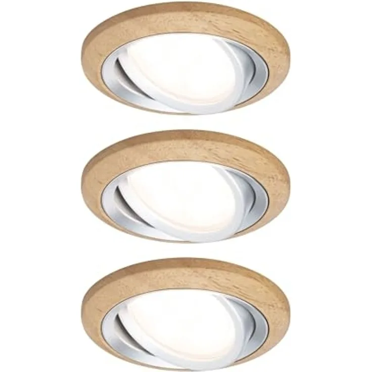 Paulmann 92239 LED Einbauleuchte Lanati 3er-Set schwenkbar 2700K Holzoptik Alu