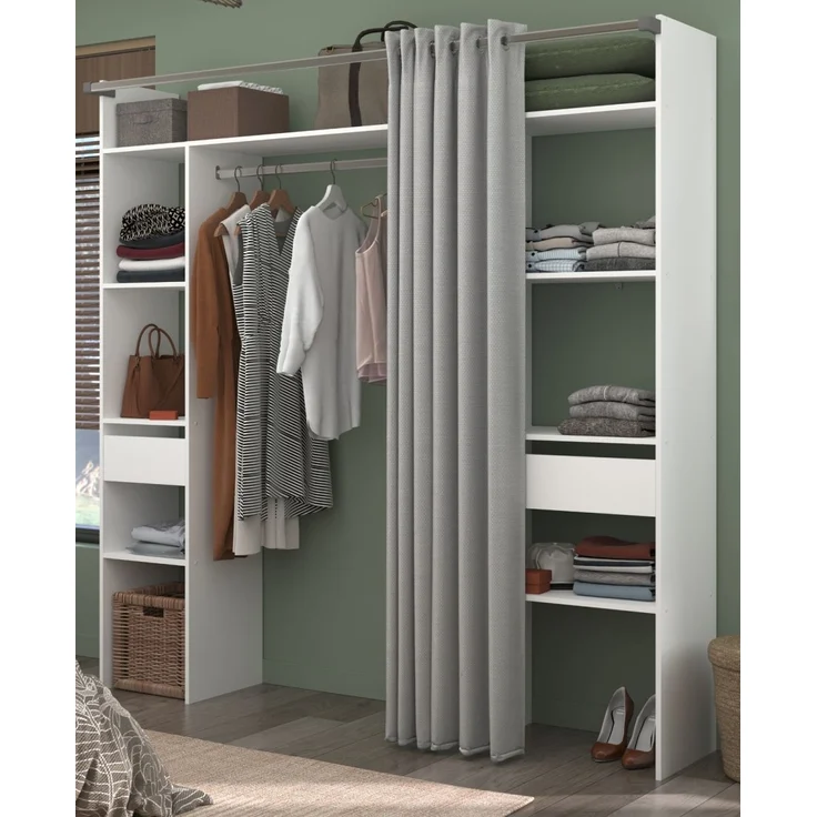 Parisot Kleiderschrank mit Vorhang Combi in weiß und grau 198 cm – Bild 1