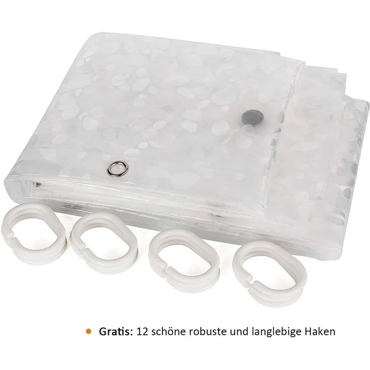NEU 3D 180 x 180 cm Duschvorhang Wasserdicht Anti Schimmel Antibakteriell+ 12 Ringe DE--Uraltes Weiß--1x23x28cm--YOUDENOVA – Bild 5