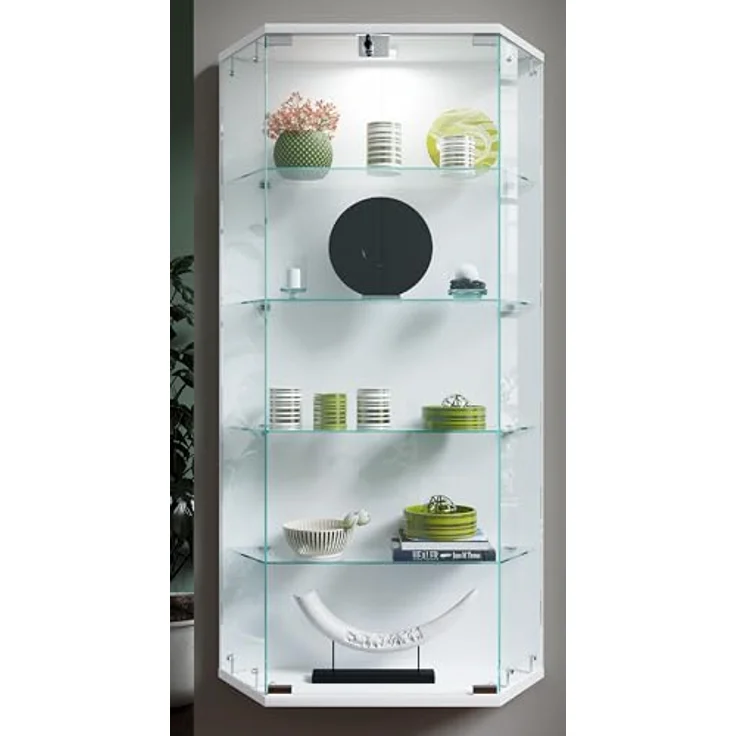 MID.YOU Vitrine Benila, Weiß, hängend, Glas, 4 Fächer, 83x114x17 cm – Bild 2