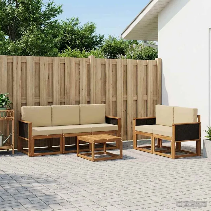 vidaXL Outdoor-Sofagarnitur 6 stk. 5-Sitzer Natur Massivholz Akazie 3384984
