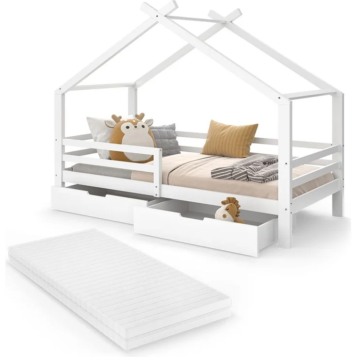 Hausbett Luni Weiß 200 x 90 cm mit Schubladen und Matratze Vitalispa – Bild 6