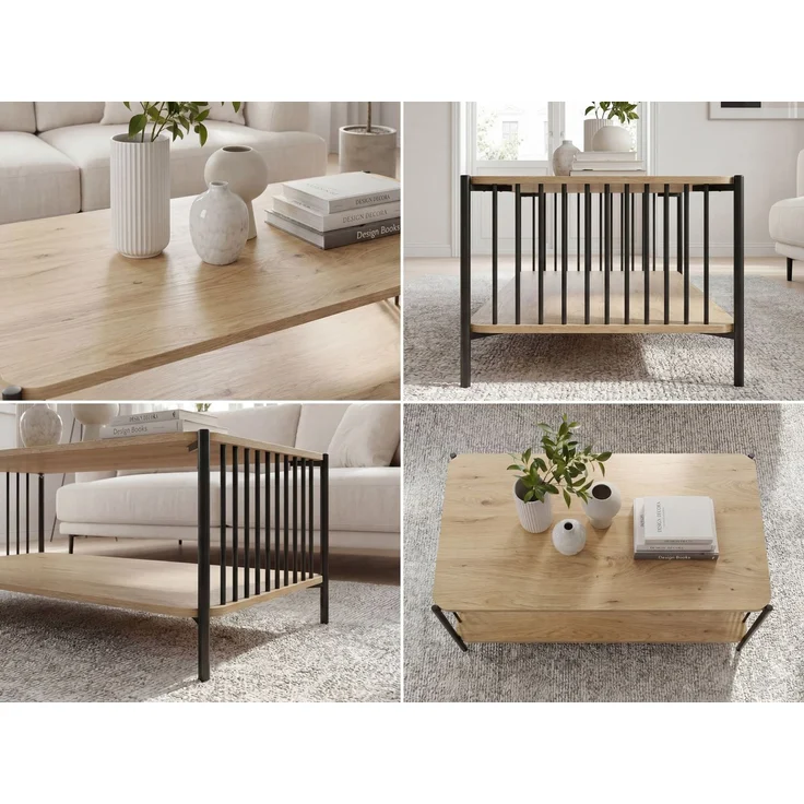 FINEBUY Couchtisch FB117114 Sofatisch 110cm MDF Holzoptik Wohnzimmertisch mit Ablage groß (Moderner Wohnzimmertisch im coolen Loft-Design), Großzügige Ablagefläche für Zeitschriften & mehr – Bild 4