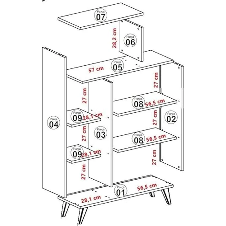 Dmora - Kommode Capella, Wohnzimmerbuffet, Wohnzimmer-Sideboard, Moderne Küchen-Speisekammer, 90x32h132 cm, Walnuss und Weiß – Bild 9
