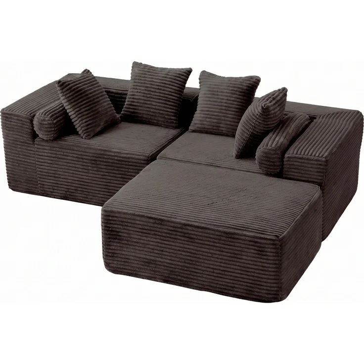 Modulares Ecksofa, 3-teilig mit flexibler Liegefläche, 217x110x60,01 cm, Schwarz – Bild 5