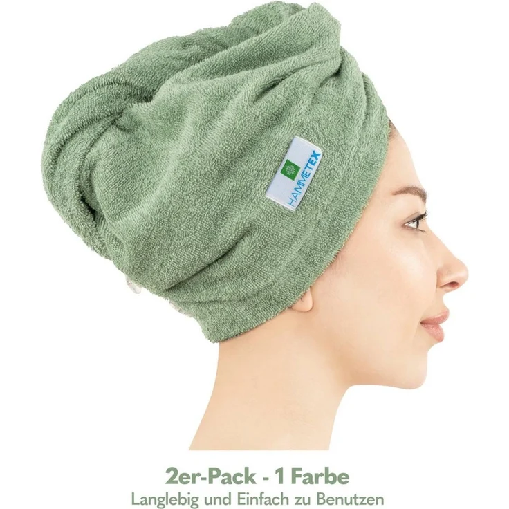 HAMMETEX Turban-Handtuch 2er Set Haarturban Damen, 100% Baumwolle, Flauschig & Schnelltrocknend, Frottier (Set, 2-St), Uni-Farben, weich – Bild 2