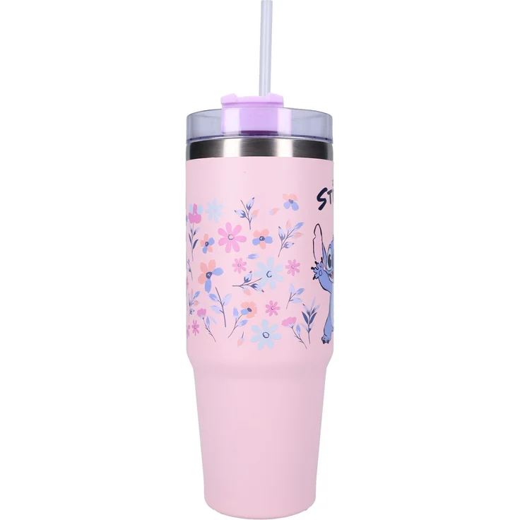 Lilo & Stitch Trinkflasche 900ml – Kinder Flasche mit Henkel, rosa – Bild 3