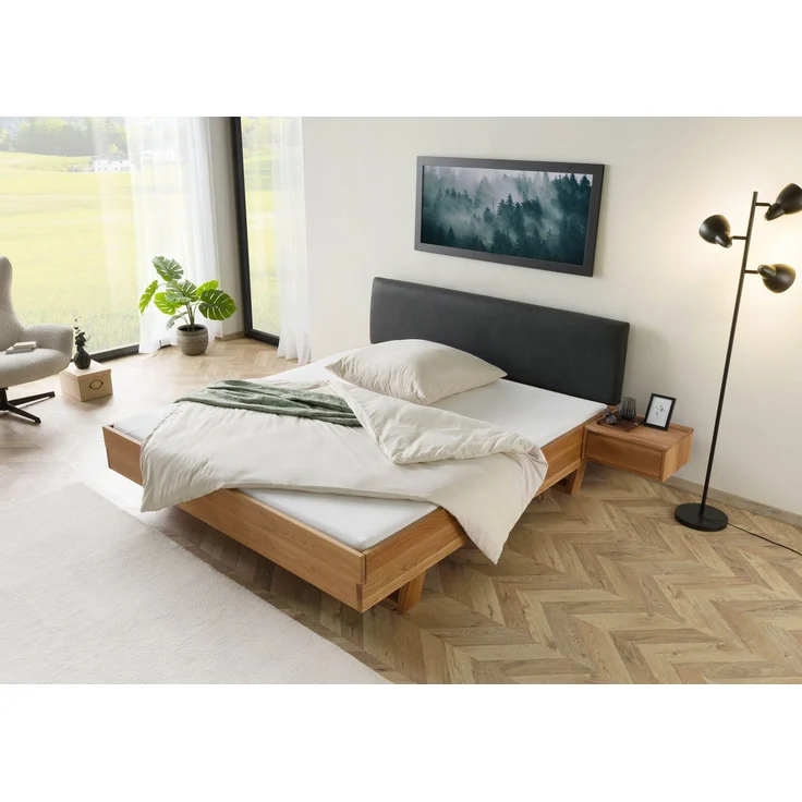 Bett mit Nachttisch rechts Eiche 160x200x85 natur geölt, Kopfteil anthrazit FICHTELBERG #30 – Bild 2