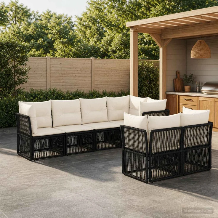 vidaXL Gartensofa-set 7 stk. 7-Sitzer Schwarz Poly-Rattan 3434281 – Bild 1