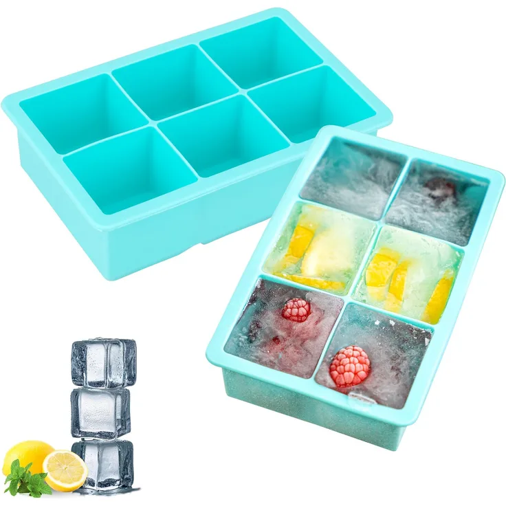 XXL 6er Silikon-Eiswürfelform, 2er-Set // 2 Stück für je 6 XXL Eiswürfel ca. 4 x 4,5 cm