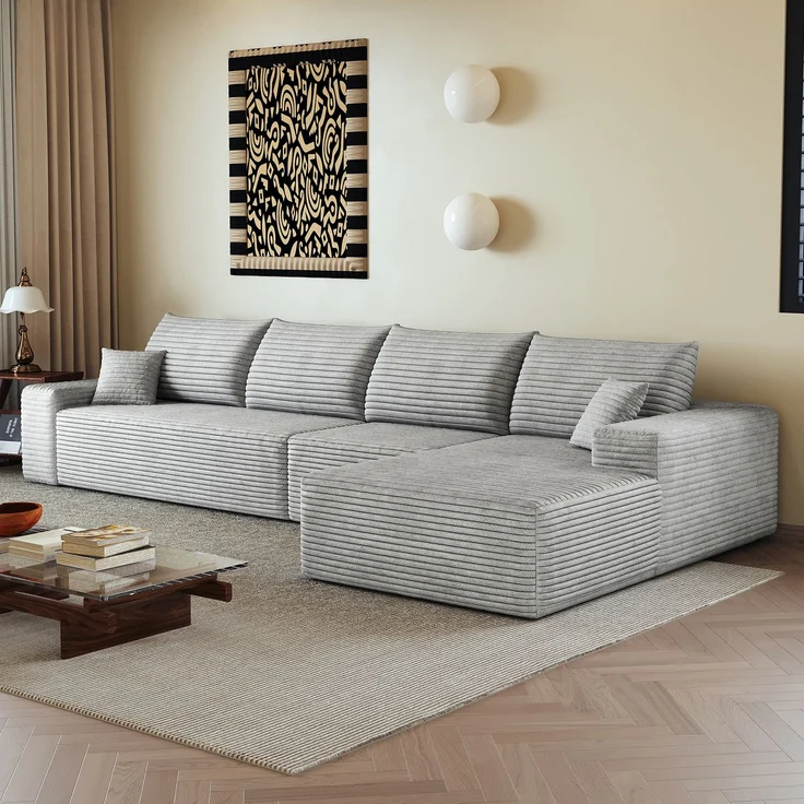 EINHOM 340 cm Boneless Modular Ecksofa, mit L-förmiger Chaiselongue, modernes modulares Sofa , mit tiefer Sitzfläche, Keine Montage erforderlich, Kompressionssofas for Wohnzimmer, Schlafzimmer, Wohnung, Grey – Bild 7
