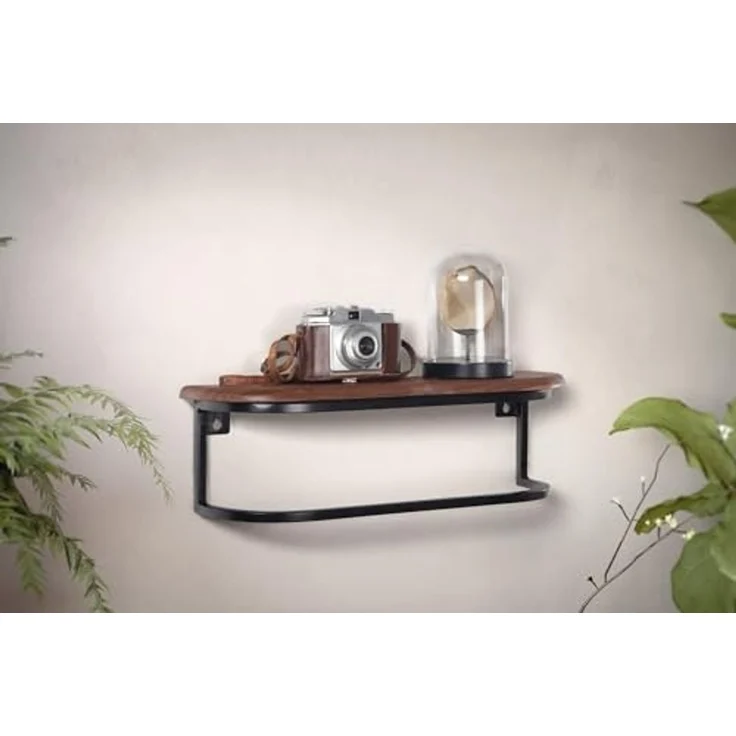 FineBuy Wandregal 50x15x13 cm Sheesham Massivholz / Metall Hängeregal Industrial, Kleines Design Schweberegal Rechteckig, Regal Hängend Wohnzimmer, Akzentregal Wand – Bild 3