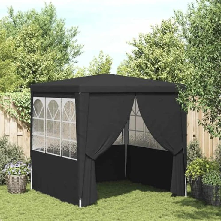 vidaXL Profi Partyzelt mit Seitenwänden UV-beständig Wasserbeständig Pavillon Festzelt Gartenpavillon Gartenzelt Garten Bierzelt 2x2 m Anthrazit 90g/m² – Bild 4