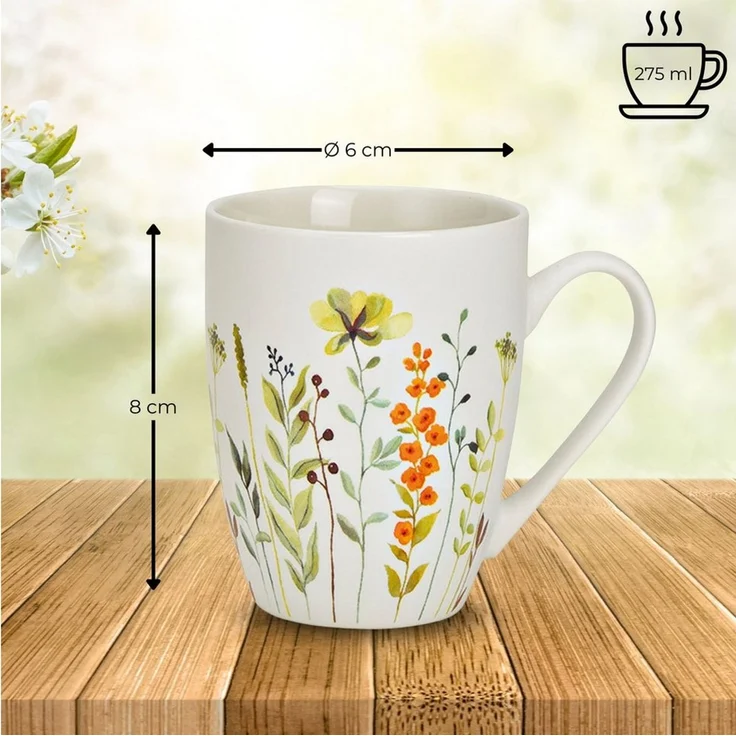 matches21 HOME & HOBBY Tasse Kaffeetassen Blumen Dekor, 4er Set Kaffeetasse Weiß, 4-tlg, Porzellan, Frühstückstasse 275 ml mit Floralem Design – Bild 2