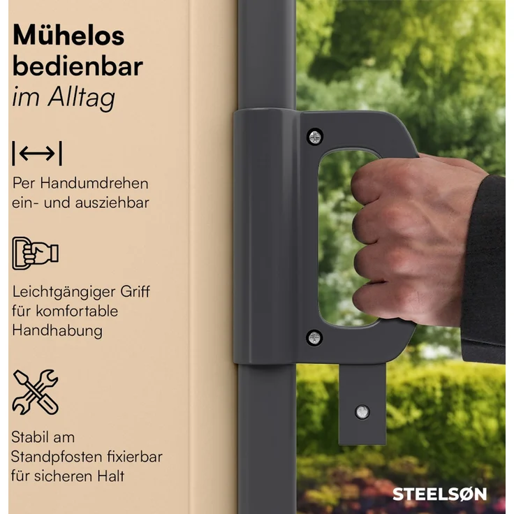 STEELSØN 'Zirella' Seitenmarkise mit Aluminium-Kassette, ausziehbar, 160x400 cm, beige/anthrazit, Windschutz, wetterfest und blickdicht – Bild 5