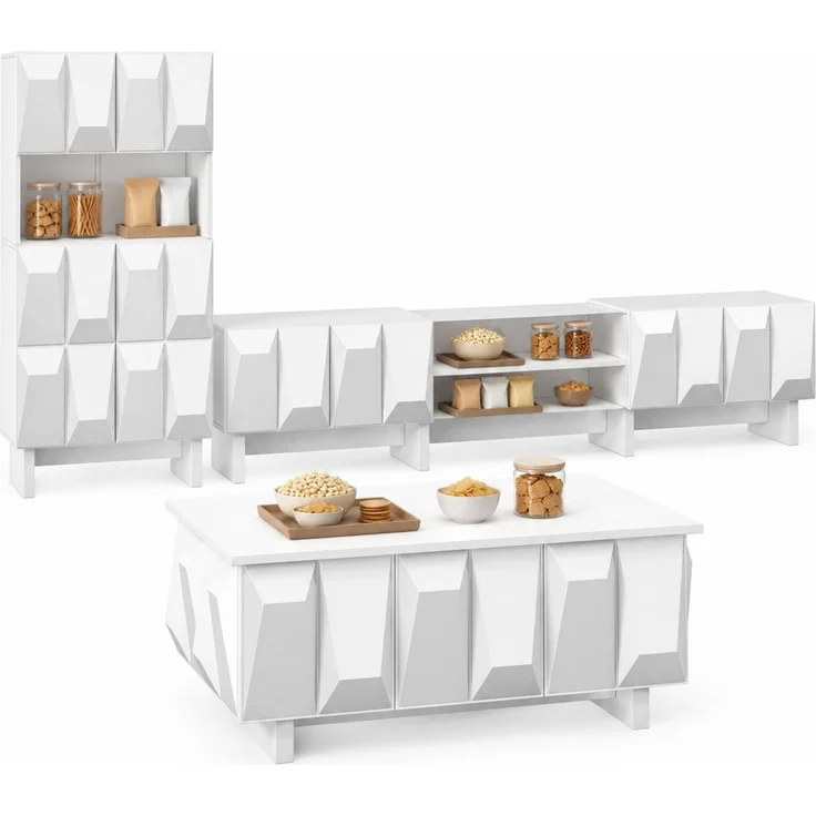Wohnzimmermöbel-Set mit 3D-Front, TV-Lowboard 180x34x44,5 cm, Weiß – Bild 8