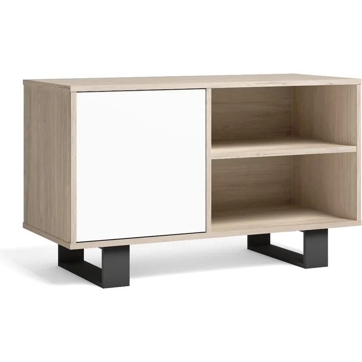 Skraut Home - TV-Schrank 100 mit Tür Links, Wohnzimmer/Esszimmer, Modell Wind, Farbe Eiche, Farbe Weiß, Maße: 95 x 40 x 57 cm Höhe.
