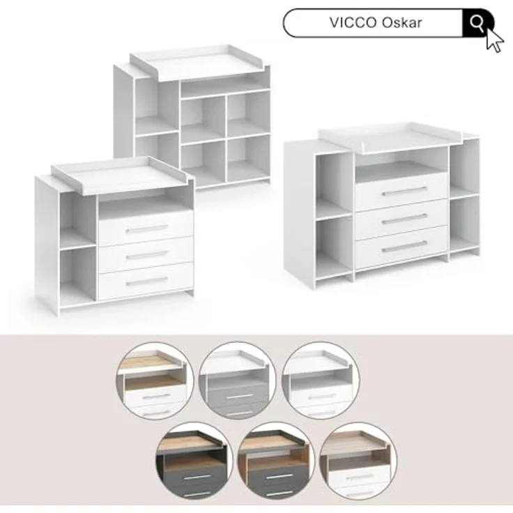 Vichy Wickelkommode Oskar, Weiss/Goldkraft Eiche, mit Wickelaufsatz und 3 Schubladen, 143.2 x 93 cm – Bild 8