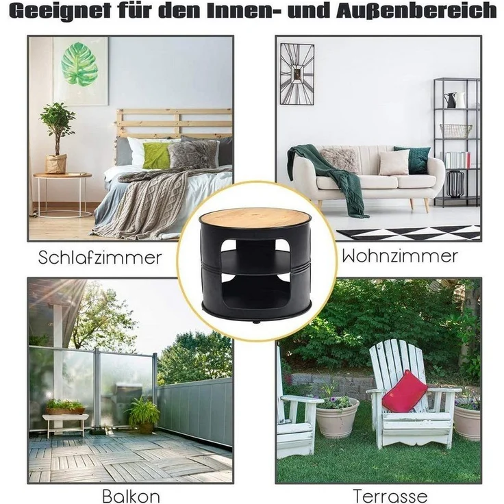 COSTWAY Beistelltisch Nachttisch, Metall, rund, 3 Ebenen, 50x50x41,5cm – Bild 2