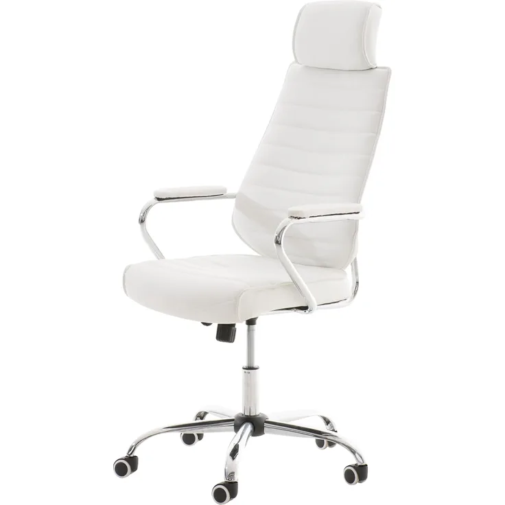 DELUKE® Bürostuhl Ergonomisch FUGOR Schreibtischstuhl mit Rollen Höhenverstellbarer Drehstuhl, Arbeitsstuhl mit Kopfstütze Chefsessel, Computerstuhl 125 kg Weiß