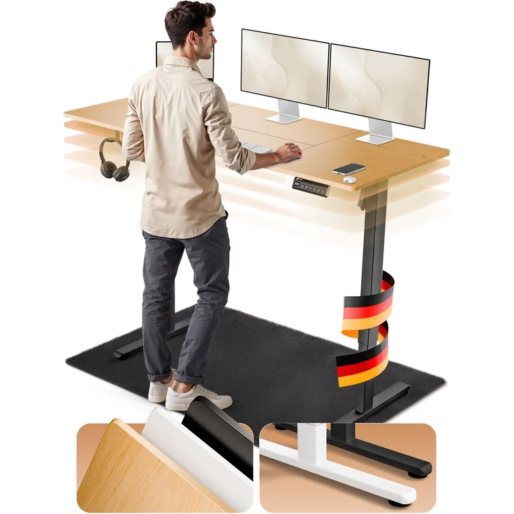 LUTIVO Foxtrot, Höhenverstellbarer Schreibtisch Elektrisch, Memory-Funktion und Kabelmanagement, 140 x 60 cm, Schwarz/Holz – Bild 2