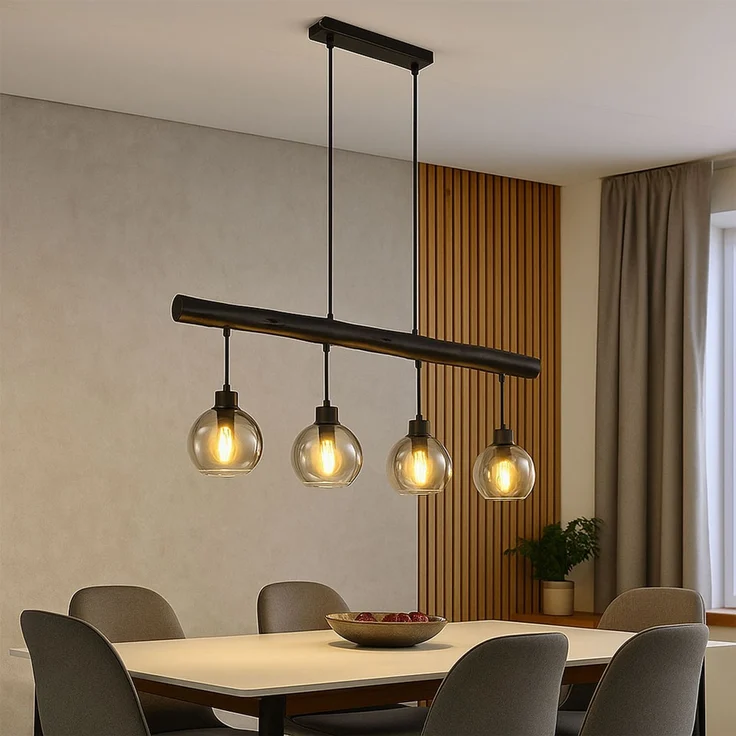 LED Hängeleuchte, Glas rauch, schwarz, Höhenverstellbar, L 85 cm – Bild 4