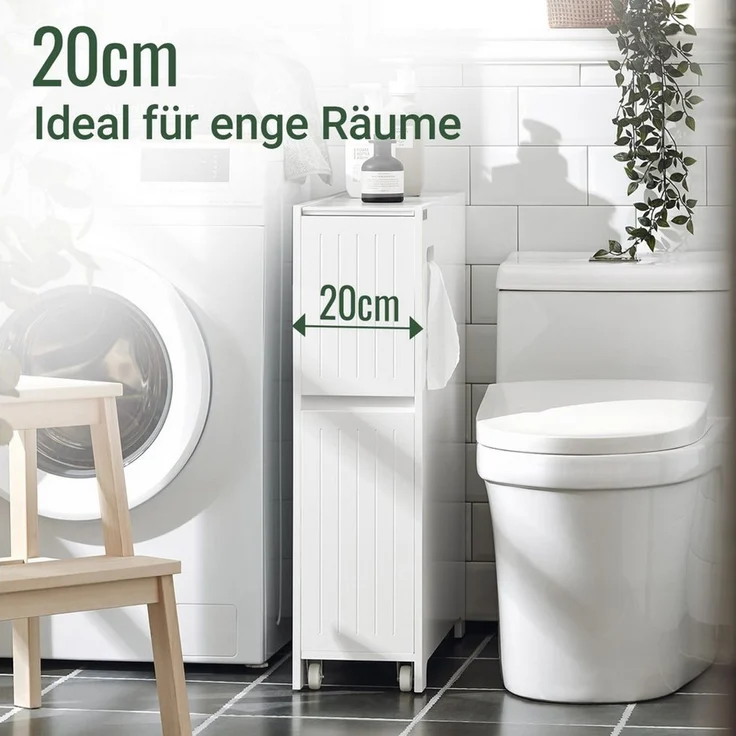 SoBuy Badregal BZR111, Badezimmerschrank schmal, Toilettenpapier-Aufbewahrung, Nischenregal mit Rollen Küchenregal Rollwagen Nischenschrank – Bild 2