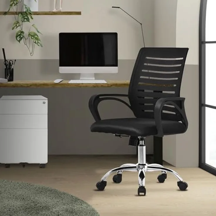 ML-DESIGN Schreibtischstuhl, Höhenverstellbarer Drehstuhl mit atmungsaktiver Netzrückenlehne, schwarz, 1-Sitzer, 54x99x59 cm, bis 130 kg Belastbarkeit