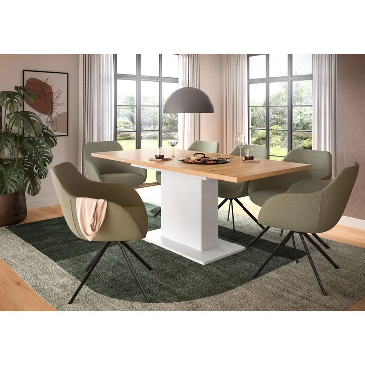 Kulissen-Esstisch >Motion< ausziehbar 190cm, weiß / artisan Eiche Dekor - 150/190x76x90cm (BxHxT) – Bild 2