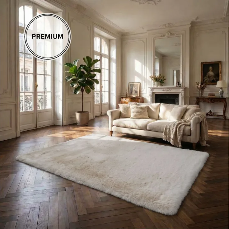 OTTO home Fellteppich Balu, in Standard- und Premium-Qualität, 20 mm oder 38 mm Höhe, rechteckig, Höhe: 20 mm, Kaninchenfell-Haptik, kuschelig, weich, Kunstfellteppich, Wohnzimmer
