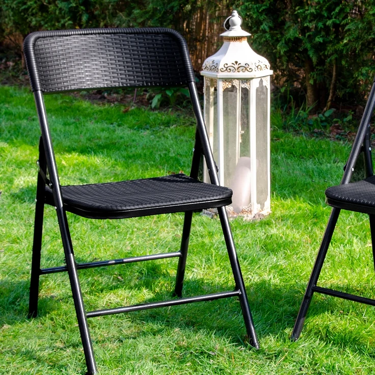 2 wetterfeste Klappstühle Gartenstühle in Rattan-Optik Schwarz – Bild 4