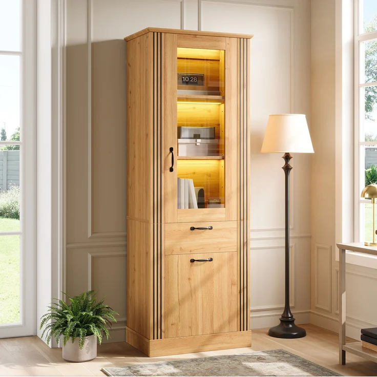 Vitrinenschrank 62 x 41 x 180 cm mit Spiegeltür, App-gesteuerter LED-Beleuchtung und Schublade – Bild 4