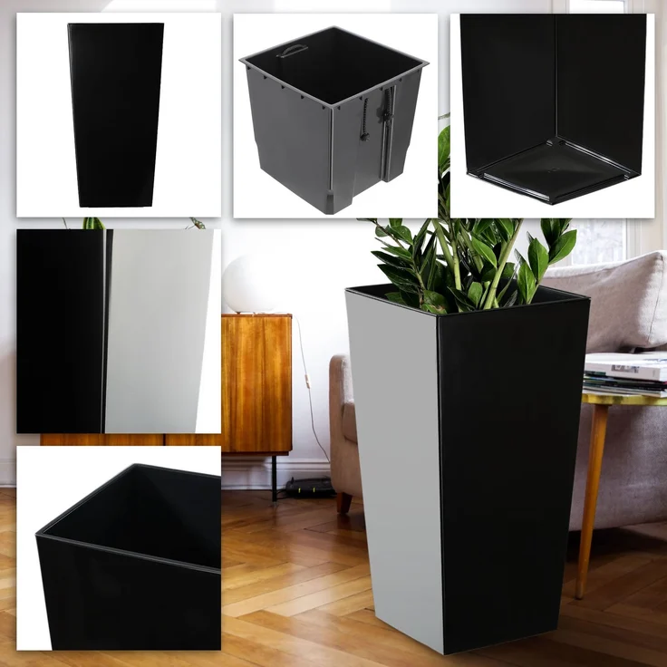 KADAX Blumentopf Blumentopf + Einsatz Garten Blumenständer hoch schwarz glänzend 68cm – Bild 5
