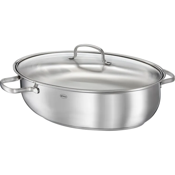 RÖSLE Bräter oval Elegance Edelstahl, Glasdeckel, 8 Liter, 38cm