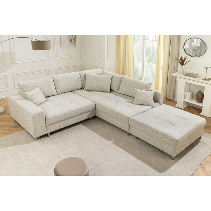 riess-ambiente Ecksofa KENT 220cm beige/chrom – Strukturstoff, L-Form, Modern, inkl. Kissen, Einzelartikel 1 Teile, Wohnlandschaft mit Federkern & Hocker – ideal für flexible Wohnzimmer – Bild 2